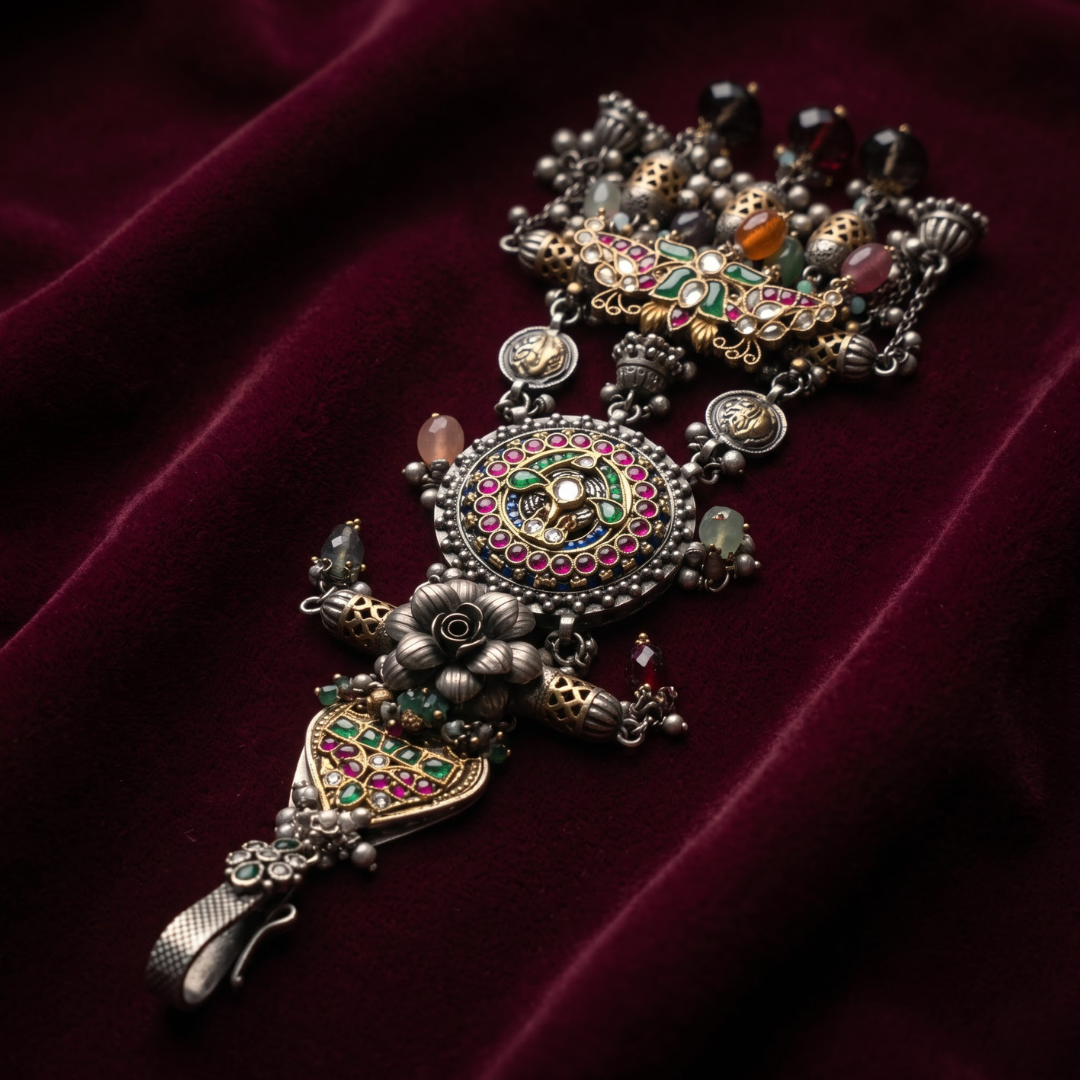 Oxidised Silver Peacock Statement Bracelet