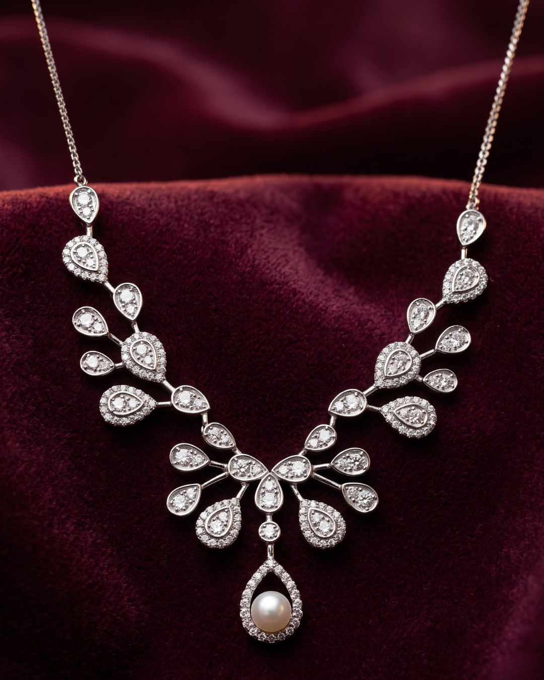 Diamond-Style Pearl Pendant Necklace