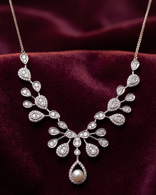 Diamond-Style Pearl Pendant Necklace