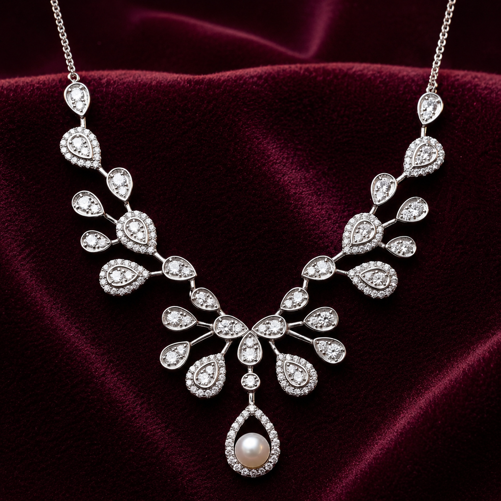 Diamond-Style Pearl Pendant Necklace