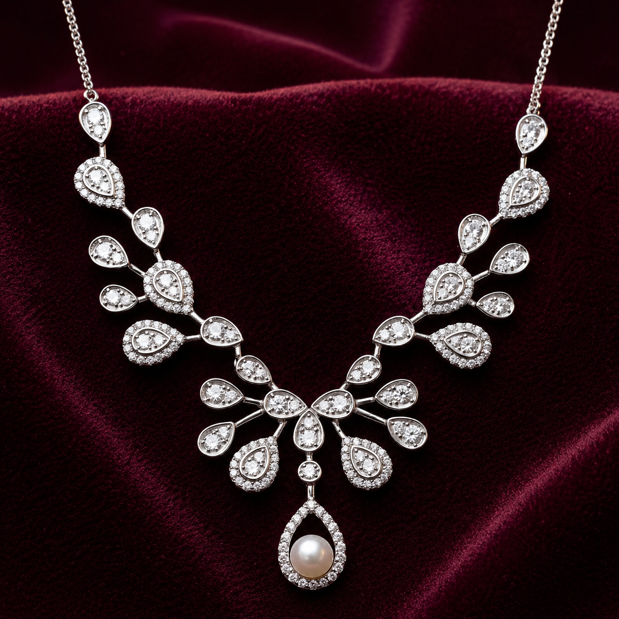 Diamond-Style Pearl Pendant Necklace